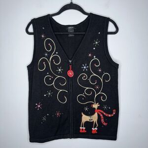 CDP & Co Women’s Sequined Christmas Reindeer Sweater Vest Size Small